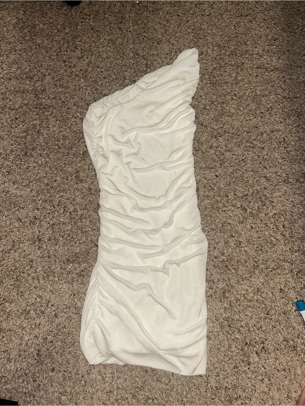 Amazon One-Shoulder White Ruched Mini Dress - Picture 2 of 2